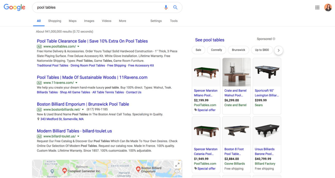 structured data new google pool tables